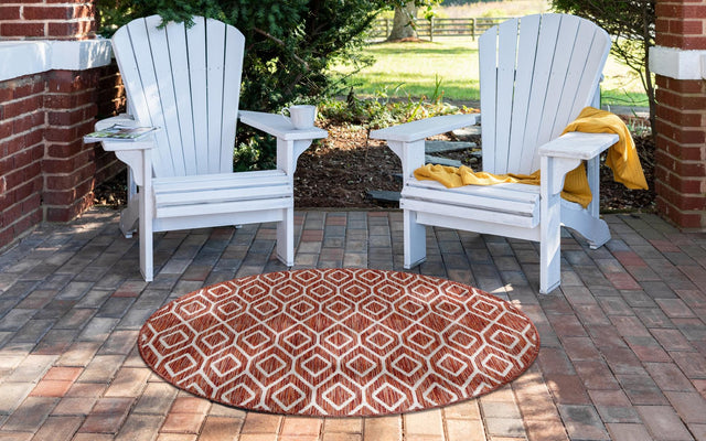 Rust Red 4' 1 x 4' 1 Jill Zarin Outdoor Round Area Rug Weather Resistant for Patio, Deck, Terrace, Balcony, Porch Durable 100% Polypropylene Carpet for Outside for Sale at Rug Engine