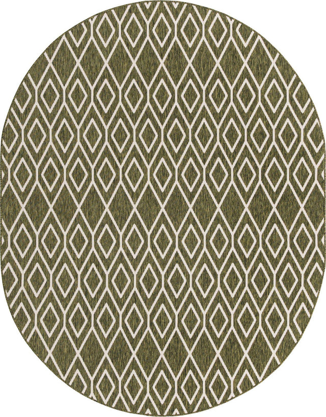 Green 7' 10 x 10' Jill Zarin Outdoor Oval Area Rug Weather Resistant for Patio, Deck, Terrace, Balcony, Porch Durable 100% Polypropylene Carpet for Outside for Sale at Rug Engine
