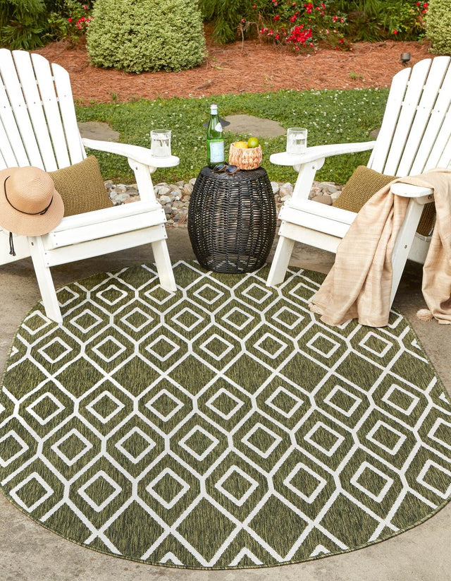 Green 7' 10 x 10' Jill Zarin Outdoor Oval Area Rug Weather Resistant for Patio, Deck, Terrace, Balcony, Porch Durable 100% Polypropylene Carpet for Outside for Sale at Rug Engine