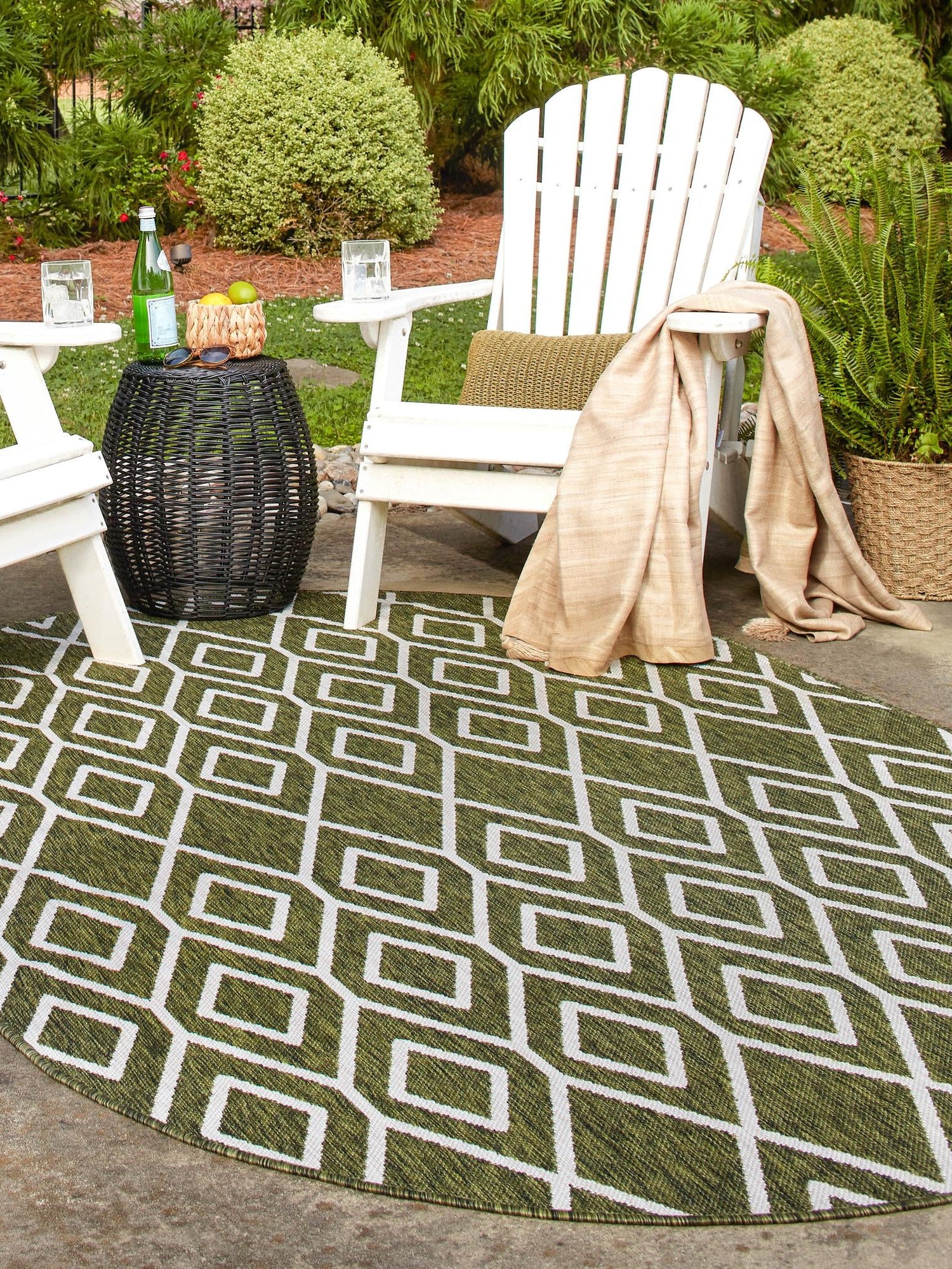 Green 7' 10 x 10' Jill Zarin Outdoor Oval Area Rug Weather Resistant for Patio, Deck, Terrace, Balcony, Porch Durable 100% Polypropylene Carpet for Outside for Sale at Rug Engine
