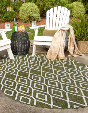 Green 7' 10 x 10' Jill Zarin Outdoor Oval Area Rug Weather Resistant for Patio, Deck, Terrace, Balcony, Porch Durable 100% Polypropylene Carpet for Outside for Sale at Rug Engine