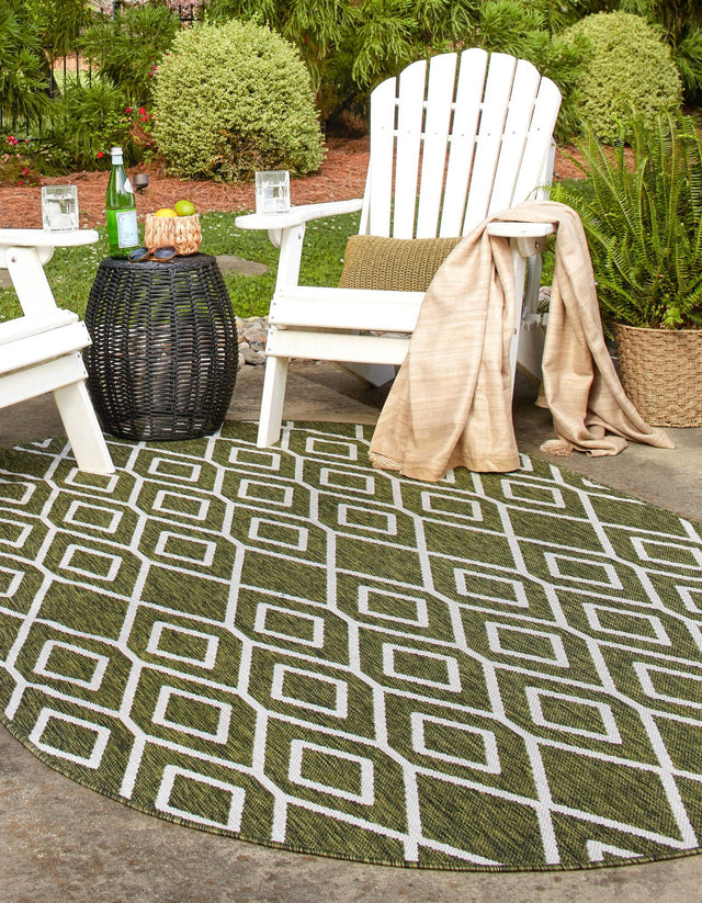 Green 7' 10 x 10' Jill Zarin Outdoor Oval Area Rug Weather Resistant for Patio, Deck, Terrace, Balcony, Porch Durable 100% Polypropylene Carpet for Outside for Sale at Rug Engine