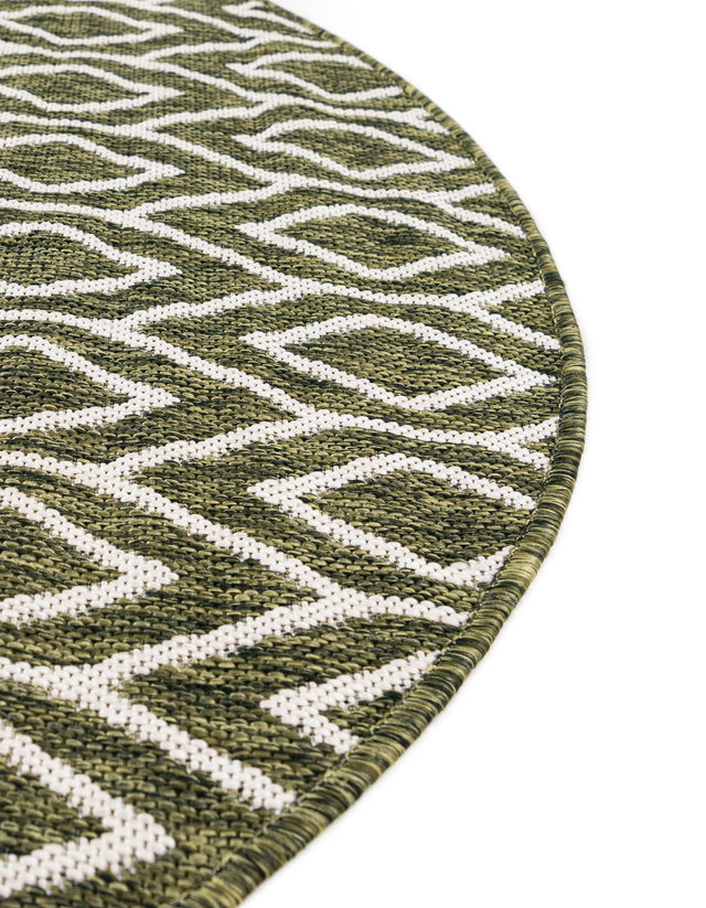 Green 7' 10 x 10' Jill Zarin Outdoor Oval Area Rug Weather Resistant for Patio, Deck, Terrace, Balcony, Porch Durable 100% Polypropylene Carpet for Outside for Sale at Rug Engine