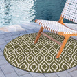 Green 4' 1 x 4' 1 Jill Zarin Outdoor Round Area Rug Weather Resistant for Patio, Deck, Terrace, Balcony, Porch Durable 100% Polypropylene Carpet for Outside for Sale at Rug Engine