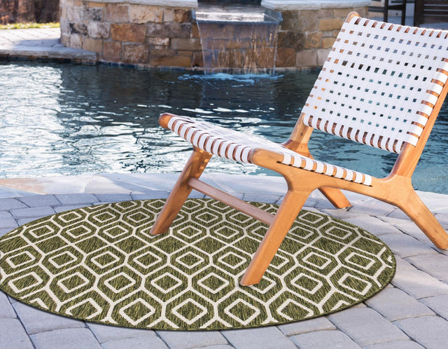 Green 6' 7 x 6' 7 Jill Zarin Outdoor Round Area Rug Weather Resistant for Patio, Deck, Terrace, Balcony, Porch Durable 100% Polypropylene Carpet for Outside for Sale at Rug Engine