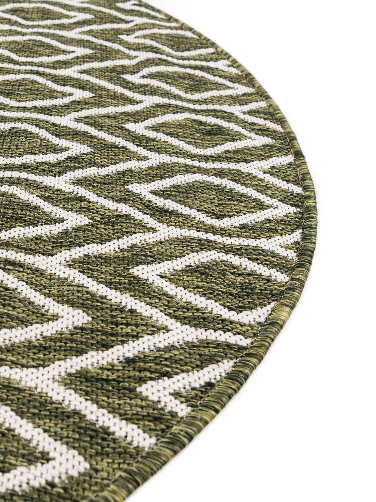Green 4' 1 x 4' 1 Jill Zarin Outdoor Round Area Rug Weather Resistant for Patio, Deck, Terrace, Balcony, Porch Durable 100% Polypropylene Carpet for Outside for Sale at Rug Engine