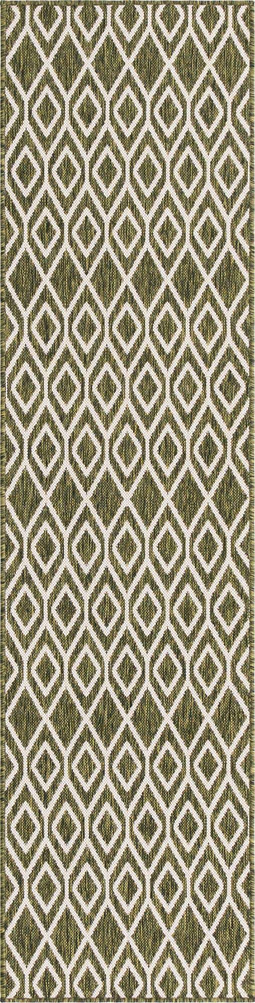 Green 2' x 8' Jill Zarin Outdoor Runner Area Rug Weather Resistant for Patio, Deck, Terrace, Balcony, Porch Durable 100% Polypropylene Carpet for Outside for Sale at Rug Engine