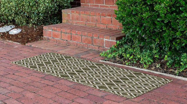 Green 2' x 8' Jill Zarin Outdoor Runner Area Rug Weather Resistant for Patio, Deck, Terrace, Balcony, Porch Durable 100% Polypropylene Carpet for Outside for Sale at Rug Engine
