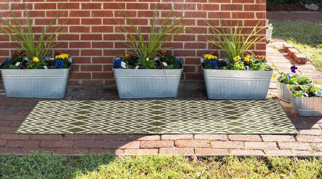 Green 2' x 8' Jill Zarin Outdoor Runner Area Rug Weather Resistant for Patio, Deck, Terrace, Balcony, Porch Durable 100% Polypropylene Carpet for Outside for Sale at Rug Engine