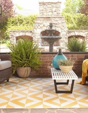 Yellow 7' 10 x 7' 10 Jill Zarin Outdoor Square Area Rug Weather Resistant for Patio, Deck, Terrace, Balcony, Porch Durable 100% Polypropylene Carpet for Outside for Sale at Rug Engine