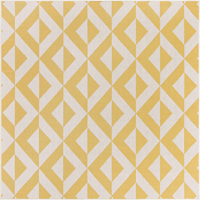 Yellow 7' 10 x 7' 10 Jill Zarin Outdoor Square Area Rug Weather Resistant for Patio, Deck, Terrace, Balcony, Porch Durable 100% Polypropylene Carpet for Outside for Sale at Rug Engine