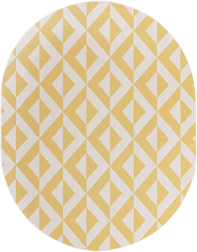Yellow 7' 10 x 10' Jill Zarin Outdoor Oval Area Rug Weather Resistant for Patio, Deck, Terrace, Balcony, Porch Durable 100% Polypropylene Carpet for Outside for Sale at Rug Engine