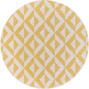 Yellow 6' 7 x 6' 7 Jill Zarin Outdoor Round Area Rug Weather Resistant for Patio, Deck, Terrace, Balcony, Porch Durable 100% Polypropylene Carpet for Outside for Sale at Rug Engine