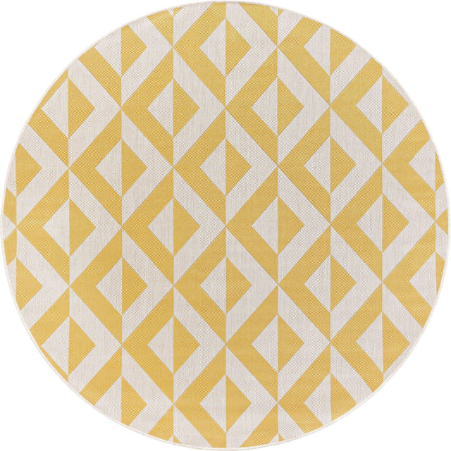 Yellow 6' 7 x 6' 7 Jill Zarin Outdoor Round Area Rug Weather Resistant for Patio, Deck, Terrace, Balcony, Porch Durable 100% Polypropylene Carpet for Outside for Sale at Rug Engine