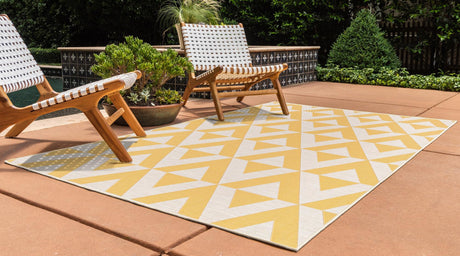 Yellow 7' 10 x 10' Jill Zarin Outdoor Rectangle Area Rug Weather Resistant for Patio, Deck, Terrace, Balcony, Porch Durable 100% Polypropylene Carpet for Outside for Sale at Rug Engine