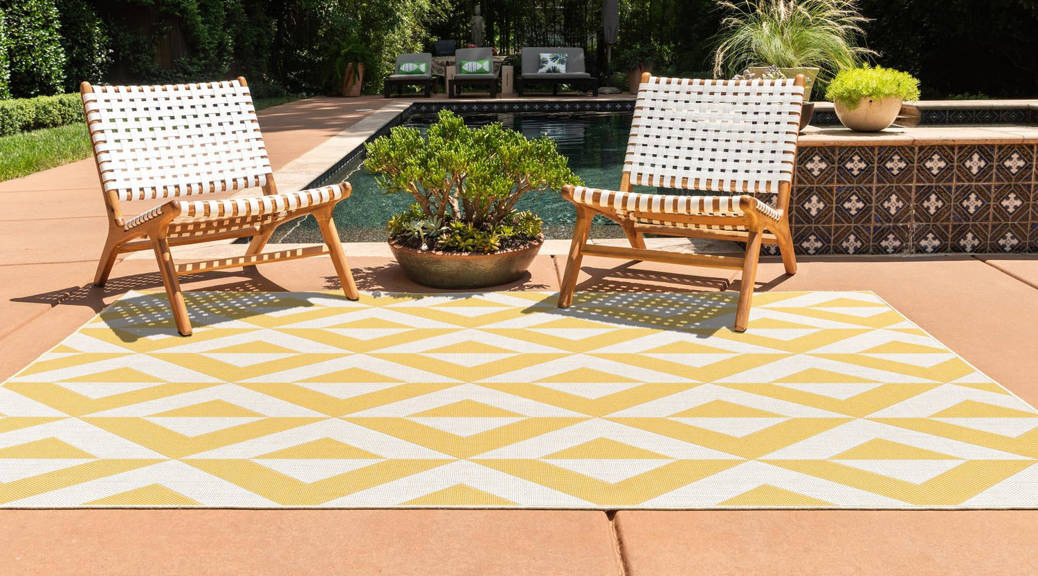 Yellow 2' x 3' 1 Jill Zarin Outdoor Rectangle Area Rug Weather Resistant for Patio, Deck, Terrace, Balcony, Porch Durable 100% Polypropylene Carpet for Outside for Sale at Rug Engine