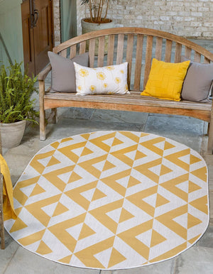 Yellow 5' 3 x 8' Jill Zarin Outdoor Oval Area Rug Weather Resistant for Patio, Deck, Terrace, Balcony, Porch Durable 100% Polypropylene Carpet for Outside for Sale at Rug Engine