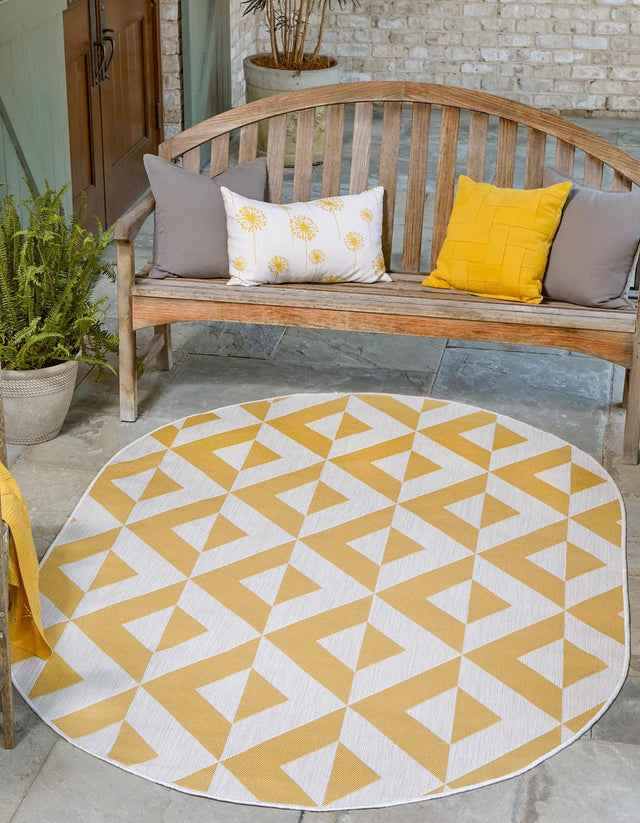 Yellow 5' 3 x 8' Jill Zarin Outdoor Oval Area Rug Weather Resistant for Patio, Deck, Terrace, Balcony, Porch Durable 100% Polypropylene Carpet for Outside for Sale at Rug Engine