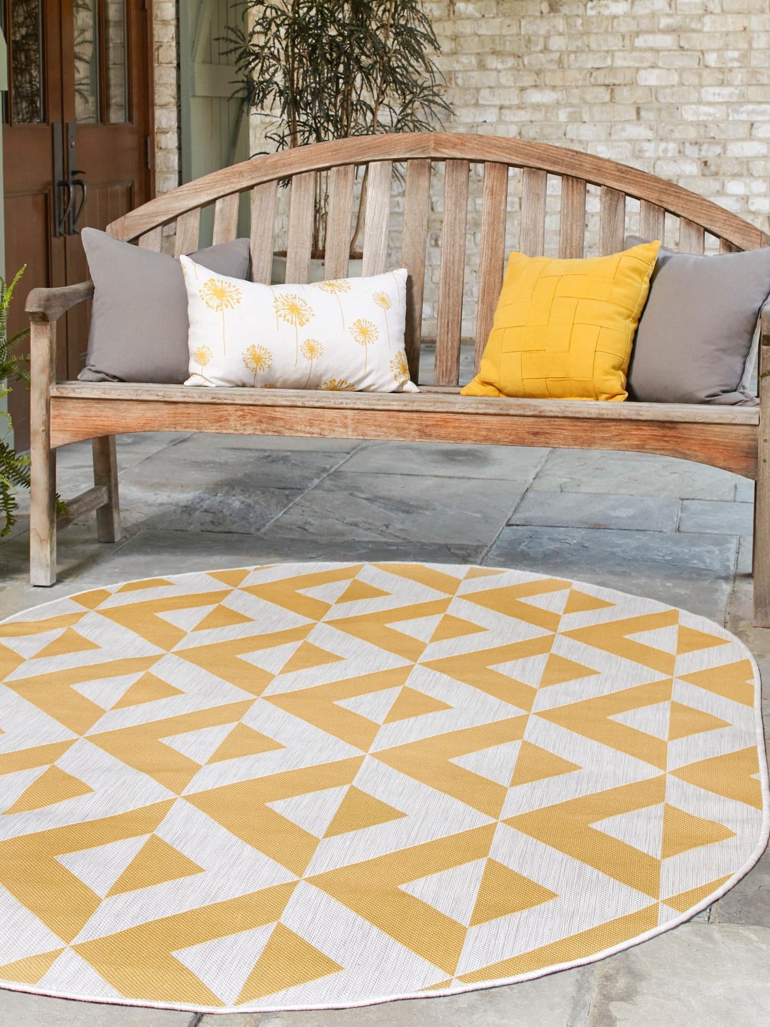 Yellow 5' 3 x 8' Jill Zarin Outdoor Oval Area Rug Weather Resistant for Patio, Deck, Terrace, Balcony, Porch Durable 100% Polypropylene Carpet for Outside for Sale at Rug Engine