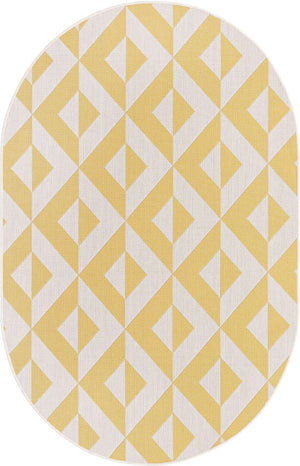 Yellow 5' 3 x 8' Jill Zarin Outdoor Oval Area Rug Weather Resistant for Patio, Deck, Terrace, Balcony, Porch Durable 100% Polypropylene Carpet for Outside for Sale at Rug Engine