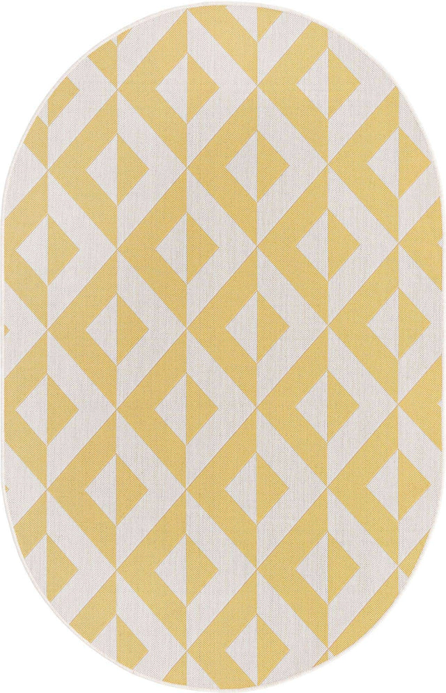 Yellow 5' 3 x 8' Jill Zarin Outdoor Oval Area Rug Weather Resistant for Patio, Deck, Terrace, Balcony, Porch Durable 100% Polypropylene Carpet for Outside for Sale at Rug Engine