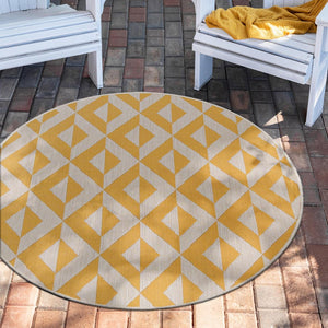 Yellow 6' 7 x 6' 7 Jill Zarin Outdoor Round Area Rug Weather Resistant for Patio, Deck, Terrace, Balcony, Porch Durable 100% Polypropylene Carpet for Outside for Sale at Rug Engine
