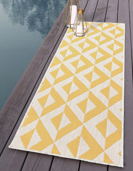 Yellow 2' x 6' 1 Jill Zarin Outdoor Runner Area Rug Weather Resistant for Patio, Deck, Terrace, Balcony, Porch Durable 100% Polypropylene Carpet for Outside for Sale at Rug Engine