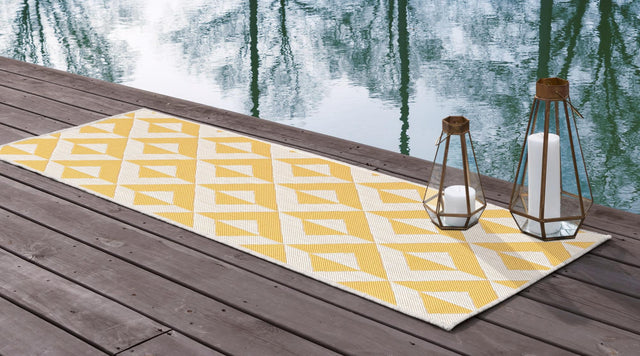 Yellow 2' x 6' 1 Jill Zarin Outdoor Runner Area Rug Weather Resistant for Patio, Deck, Terrace, Balcony, Porch Durable 100% Polypropylene Carpet for Outside for Sale at Rug Engine