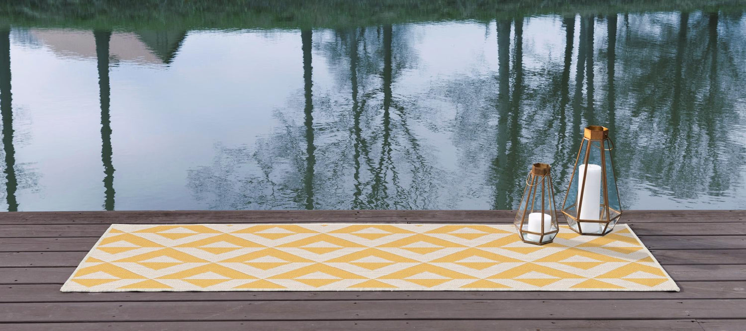 Yellow 2' x 6' 1 Jill Zarin Outdoor Runner Area Rug Weather Resistant for Patio, Deck, Terrace, Balcony, Porch Durable 100% Polypropylene Carpet for Outside for Sale at Rug Engine