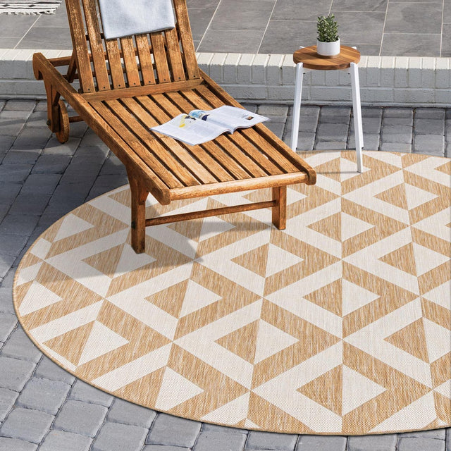 Beige 6' 7 x 6' 7 Jill Zarin Outdoor Round Area Rug Weather Resistant for Patio, Deck, Terrace, Balcony, Porch Durable 100% Polypropylene Carpet for Outside for Sale at Rug Engine