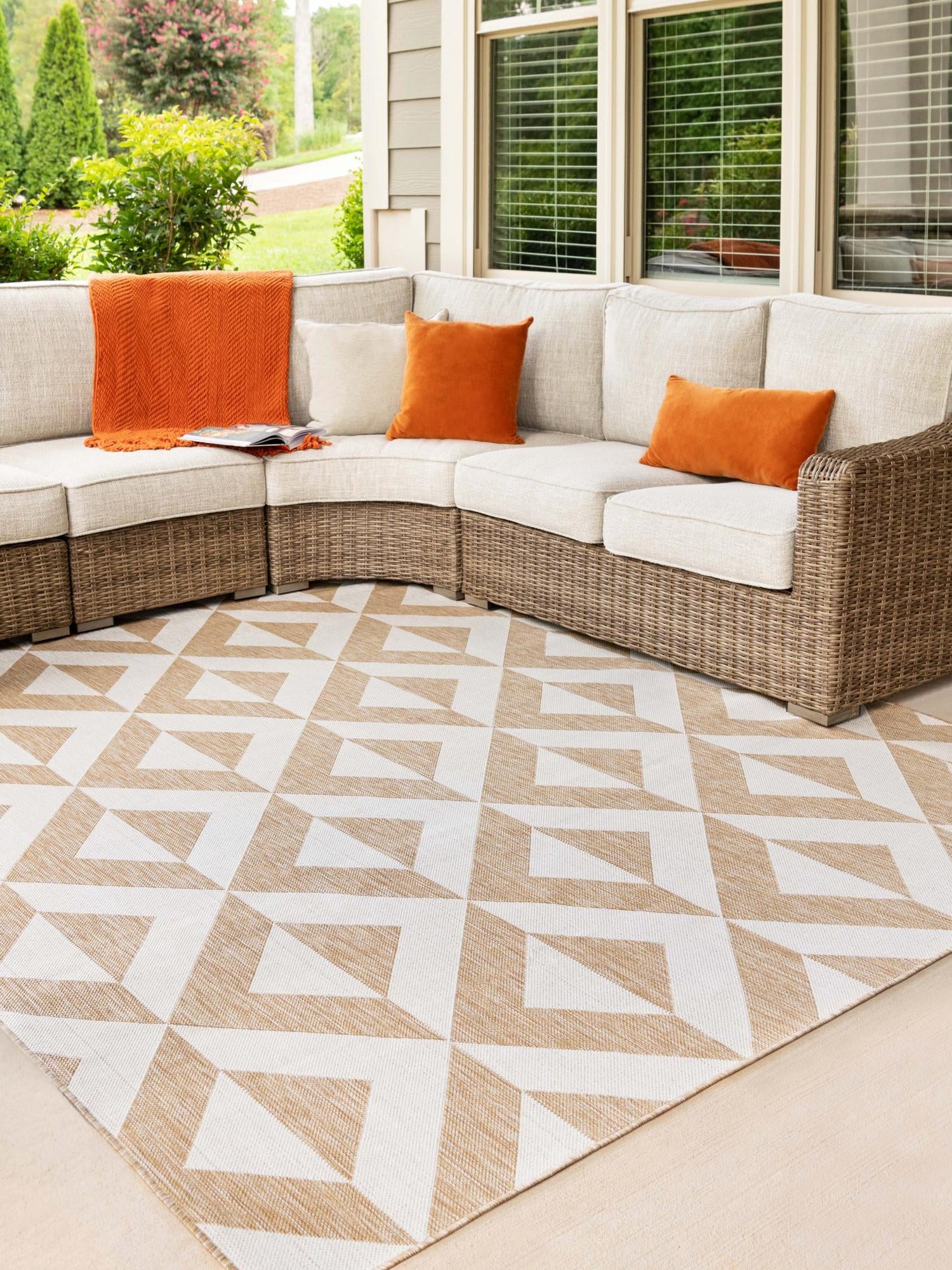 Beige 9' x 12' Jill Zarin Outdoor Rectangle Area Rug Weather Resistant for Patio, Deck, Terrace, Balcony, Porch Durable 100% Polypropylene Carpet for Outside for Sale at Rug Engine