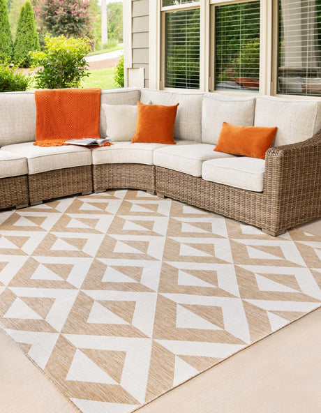 Beige 9' x 12' Jill Zarin Outdoor Rectangle Area Rug Weather Resistant for Patio, Deck, Terrace, Balcony, Porch Durable 100% Polypropylene Carpet for Outside for Sale at Rug Engine