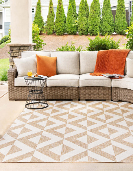 Beige 9' x 12' Jill Zarin Outdoor Rectangle Area Rug Weather Resistant for Patio, Deck, Terrace, Balcony, Porch Durable 100% Polypropylene Carpet for Outside for Sale at Rug Engine