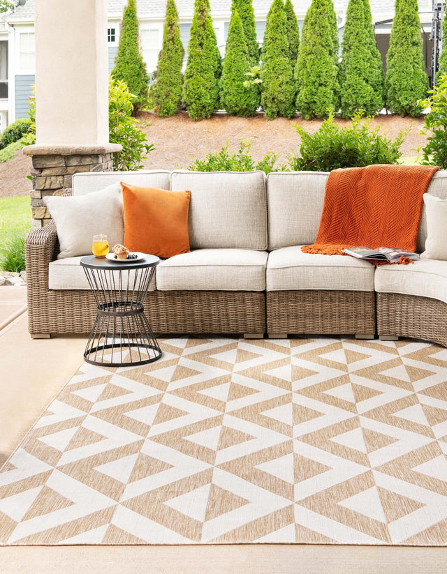 Beige 9' x 12' Jill Zarin Outdoor Rectangle Area Rug Weather Resistant for Patio, Deck, Terrace, Balcony, Porch Durable 100% Polypropylene Carpet for Outside for Sale at Rug Engine