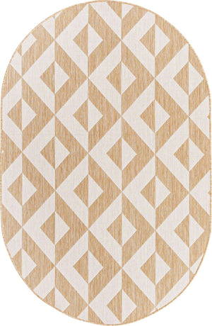 Beige 5' 3 x 8' Jill Zarin Outdoor Oval Area Rug Weather Resistant for Patio, Deck, Terrace, Balcony, Porch Durable 100% Polypropylene Carpet for Outside for Sale at Rug Engine