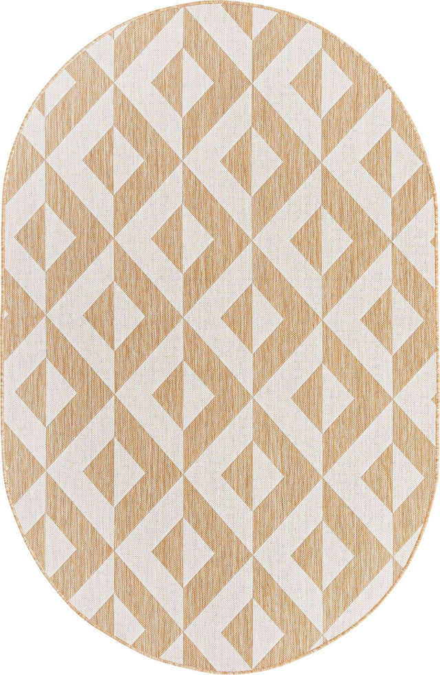 Beige 5' 3 x 8' Jill Zarin Outdoor Oval Area Rug Weather Resistant for Patio, Deck, Terrace, Balcony, Porch Durable 100% Polypropylene Carpet for Outside for Sale at Rug Engine