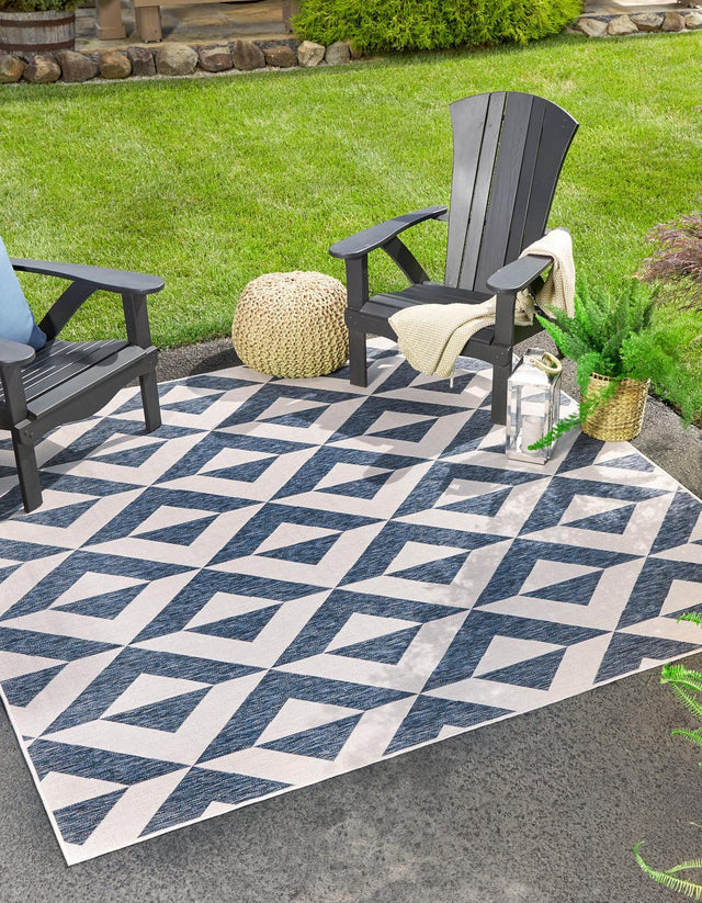 Blue 7' 10 x 7' 10 Jill Zarin Outdoor Square Area Rug Weather Resistant for Patio, Deck, Terrace, Balcony, Porch Durable 100% Polypropylene Carpet for Outside for Sale at Rug Engine