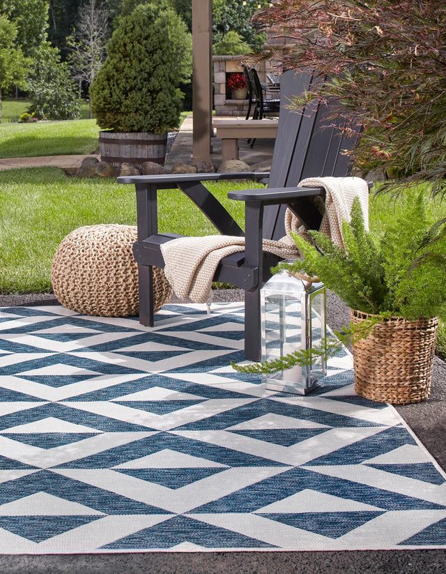 Blue 7' 10 x 7' 10 Jill Zarin Outdoor Square Area Rug Weather Resistant for Patio, Deck, Terrace, Balcony, Porch Durable 100% Polypropylene Carpet for Outside for Sale at Rug Engine