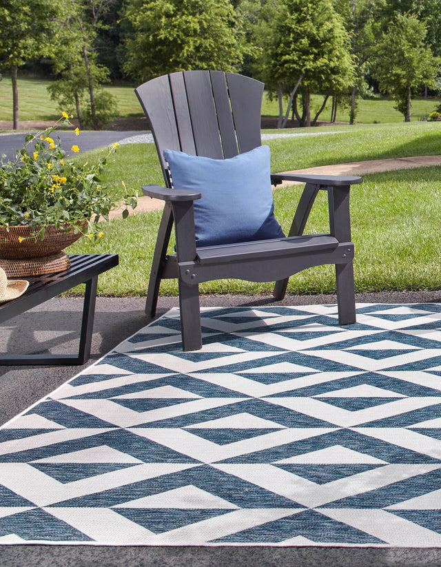 Blue 7' 10 x 7' 10 Jill Zarin Outdoor Square Area Rug Weather Resistant for Patio, Deck, Terrace, Balcony, Porch Durable 100% Polypropylene Carpet for Outside for Sale at Rug Engine