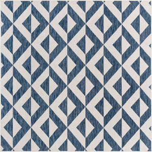 Blue 7' 10 x 7' 10 Jill Zarin Outdoor Square Area Rug Weather Resistant for Patio, Deck, Terrace, Balcony, Porch Durable 100% Polypropylene Carpet for Outside for Sale at Rug Engine