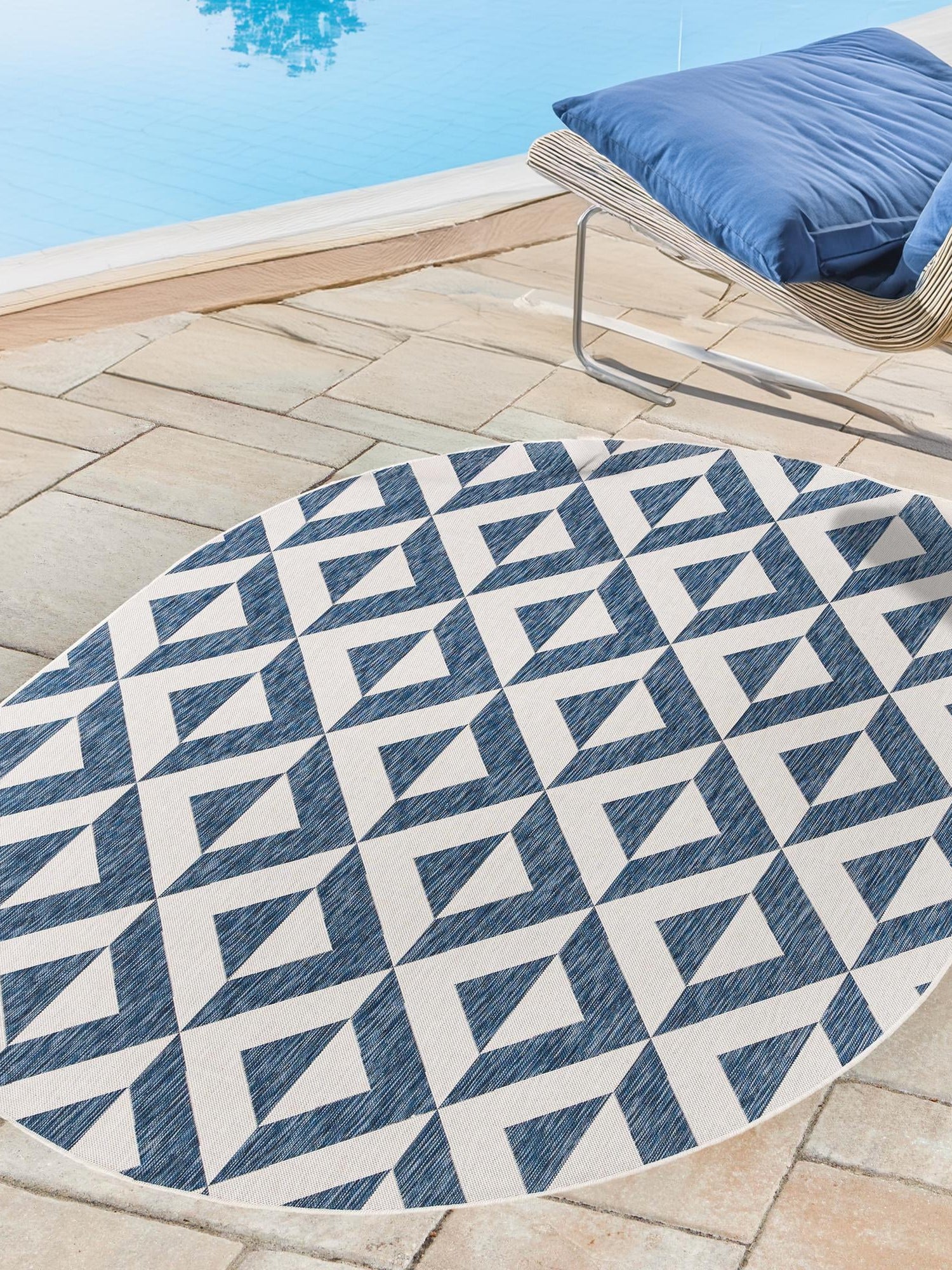 Blue 7' 10 x 10' Jill Zarin Outdoor Oval Area Rug Weather Resistant for Patio, Deck, Terrace, Balcony, Porch Durable 100% Polypropylene Carpet for Outside for Sale at Rug Engine