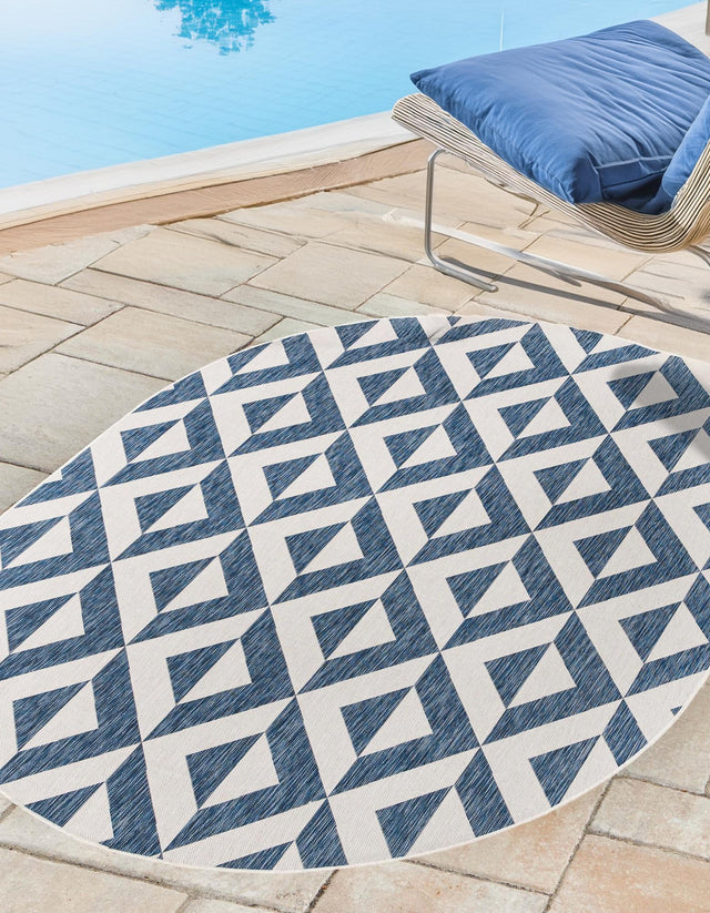 Blue 7' 10 x 10' Jill Zarin Outdoor Oval Area Rug Weather Resistant for Patio, Deck, Terrace, Balcony, Porch Durable 100% Polypropylene Carpet for Outside for Sale at Rug Engine