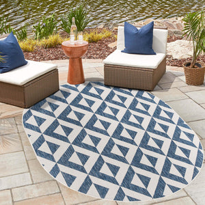 Blue 5' 3 x 8' Jill Zarin Outdoor Oval Area Rug Weather Resistant for Patio, Deck, Terrace, Balcony, Porch Durable 100% Polypropylene Carpet for Outside for Sale at Rug Engine