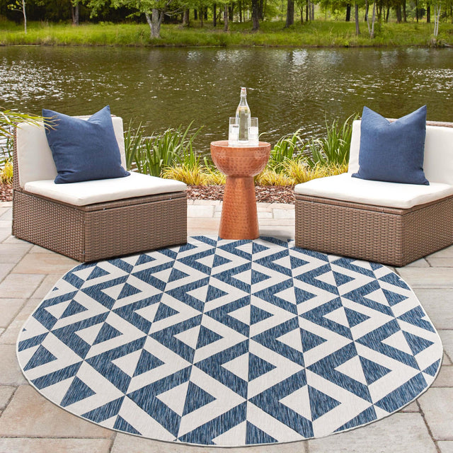 Blue 5' 3 x 8' Jill Zarin Outdoor Oval Area Rug Weather Resistant for Patio, Deck, Terrace, Balcony, Porch Durable 100% Polypropylene Carpet for Outside for Sale at Rug Engine