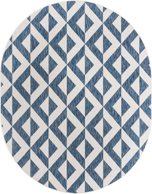 Blue 7' 10 x 10' Jill Zarin Outdoor Oval Area Rug Weather Resistant for Patio, Deck, Terrace, Balcony, Porch Durable 100% Polypropylene Carpet for Outside for Sale at Rug Engine