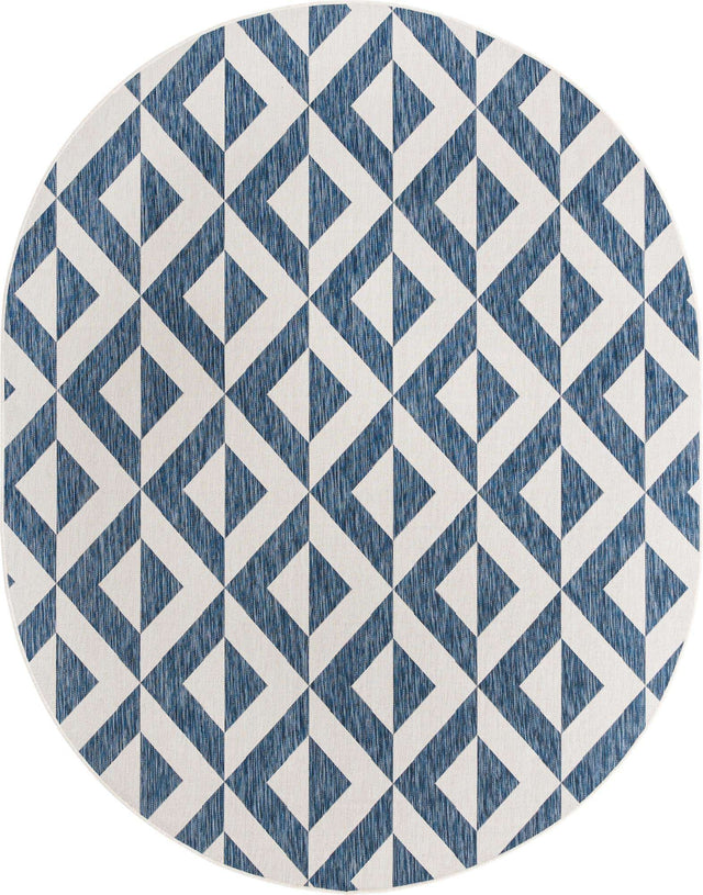 Blue 7' 10 x 10' Jill Zarin Outdoor Oval Area Rug Weather Resistant for Patio, Deck, Terrace, Balcony, Porch Durable 100% Polypropylene Carpet for Outside for Sale at Rug Engine