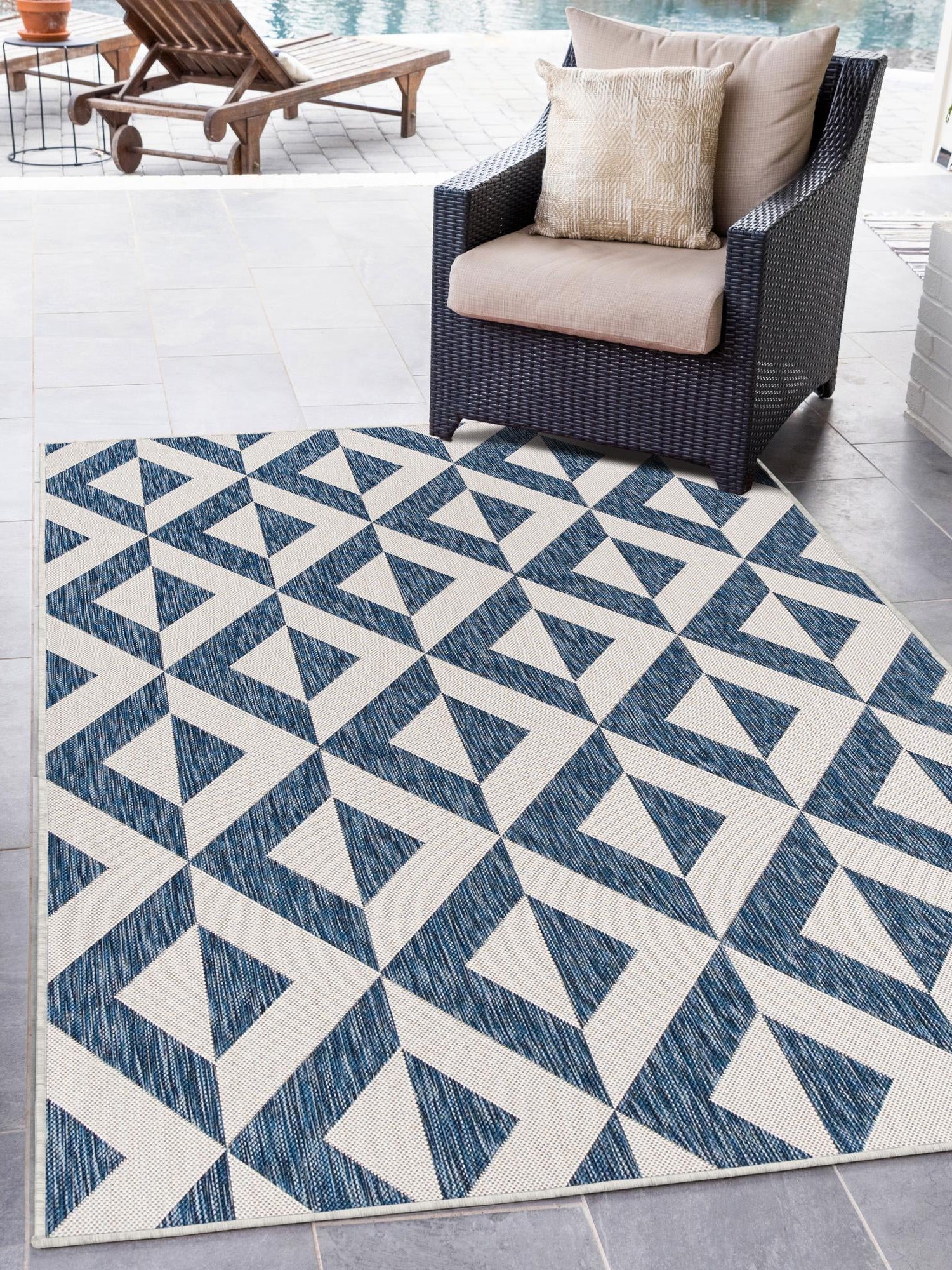 Blue 1' 4 x 1' 4 Jill Zarin Outdoor Sample Area Rug Weather Resistant for Patio, Deck, Terrace, Balcony, Porch Durable 100% Polypropylene Carpet for Outside for Sale at Rug Engine