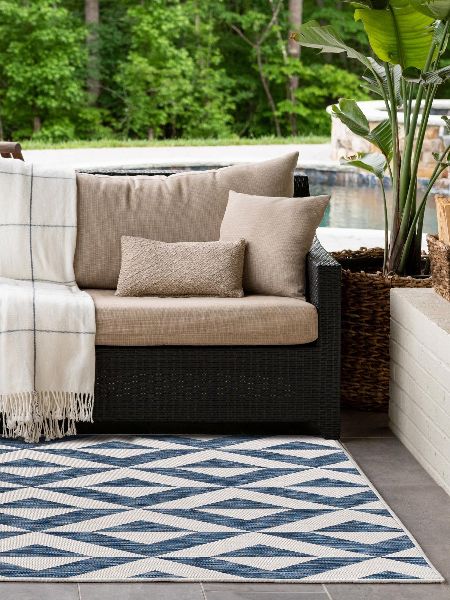 Blue 4' 1 x 6' 1 Jill Zarin Outdoor Rectangle Area Rug Weather Resistant for Patio, Deck, Terrace, Balcony, Porch Durable 100% Polypropylene Carpet for Outside for Sale at Rug Engine