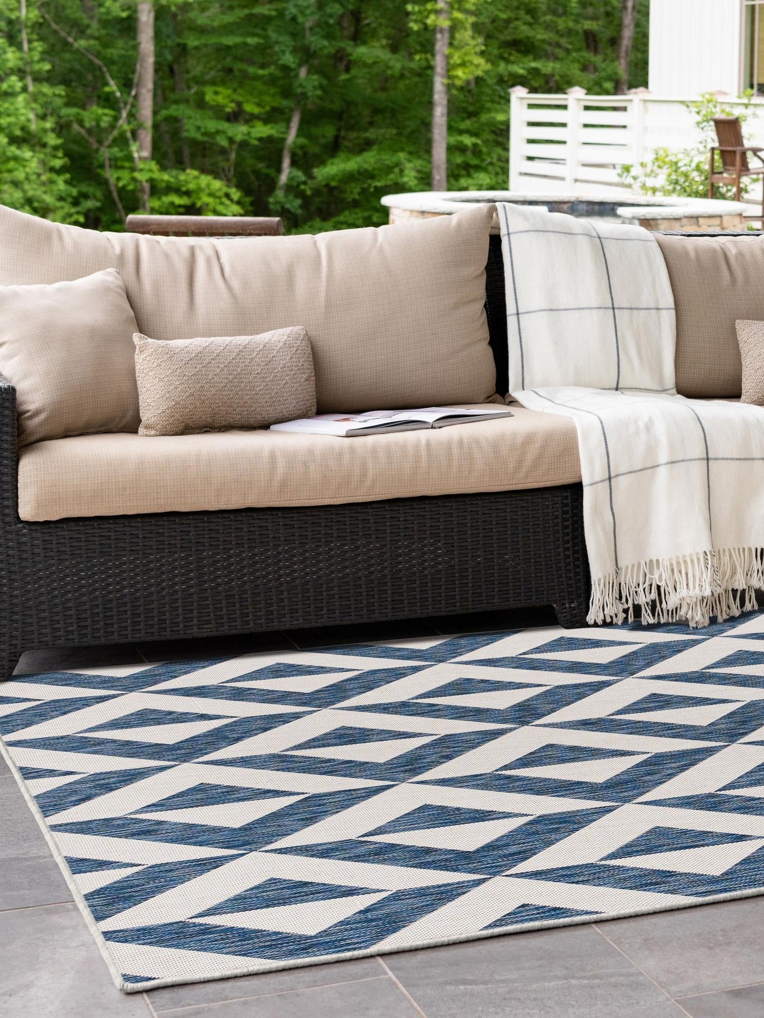 Blue 4' 1 x 6' 1 Jill Zarin Outdoor Rectangle Area Rug Weather Resistant for Patio, Deck, Terrace, Balcony, Porch Durable 100% Polypropylene Carpet for Outside for Sale at Rug Engine