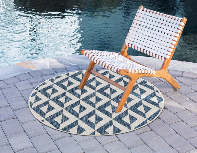 Blue 6' 7 x 6' 7 Jill Zarin Outdoor Round Area Rug Weather Resistant for Patio, Deck, Terrace, Balcony, Porch Durable 100% Polypropylene Carpet for Outside for Sale at Rug Engine